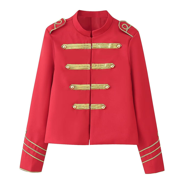 Dam Kort Military-Stil Blazer med Guld Kant Application