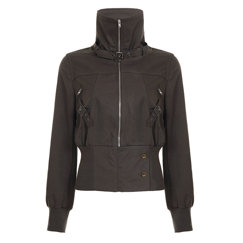 Dam kort jacka i blouson stil med ståkrage och dragkedja