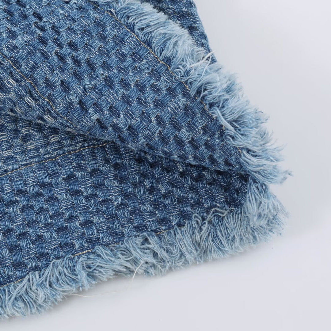 Dam Structured kort jacka gjord Boucle denim med Fringe fåll