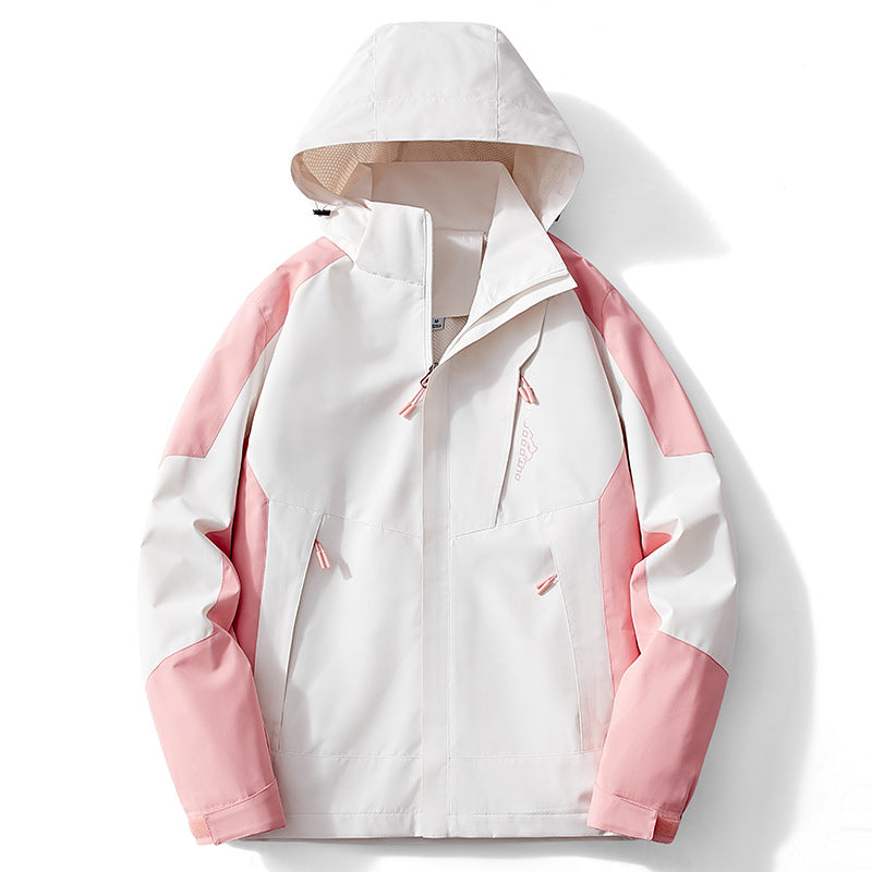 Herr Colorblock softshell Trekker Jacka med huva, dold dragkedjas och sidofickor