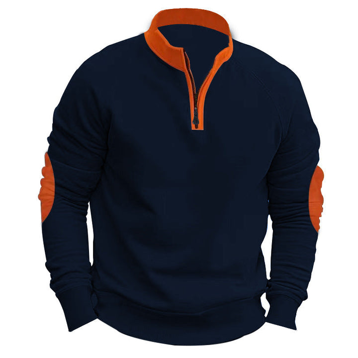 Herr Raglan Pullover med Kort Dragkedja, Ståkrage och Ergonomic Elbow Panels
