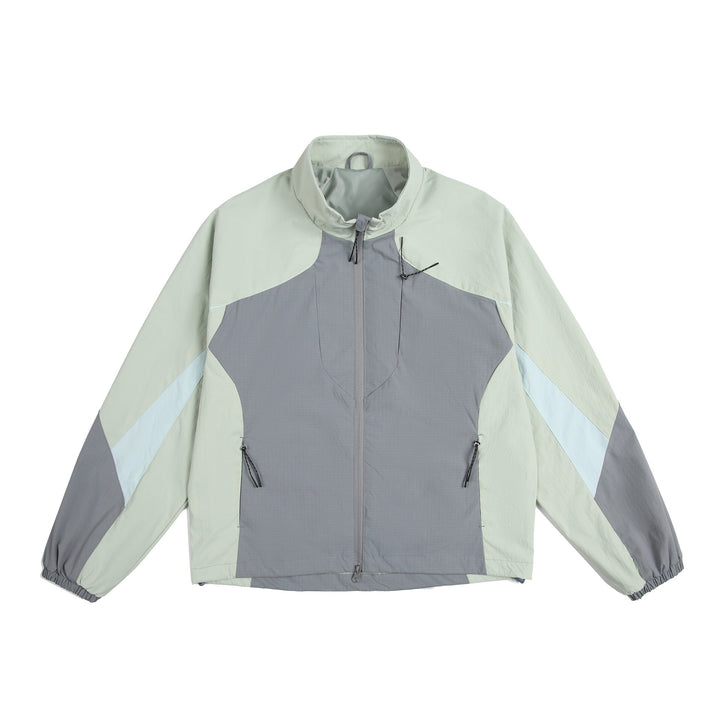 Unisex Lätt Vindjacka med Hög Krage, Färg Mix Panels och Adjustable Fåll