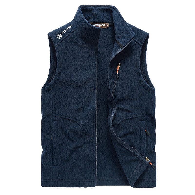 Herr Fleece Väst med Stående Krage, Zip Fickor och Vindskyddande Fram