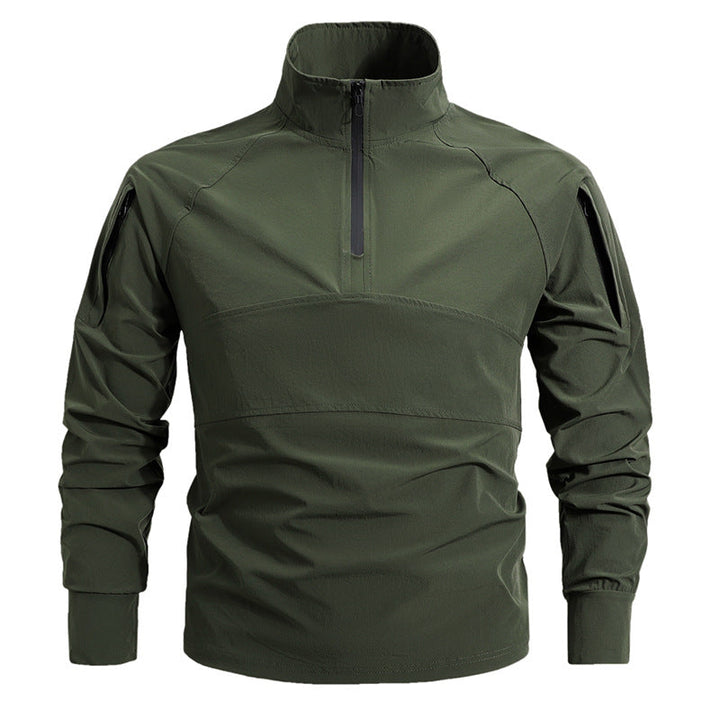Herr Lätt Tactical Dragkedja Pullover med Hög Krage, Axel Flaps, och Concealed Dragkedja Fickor.