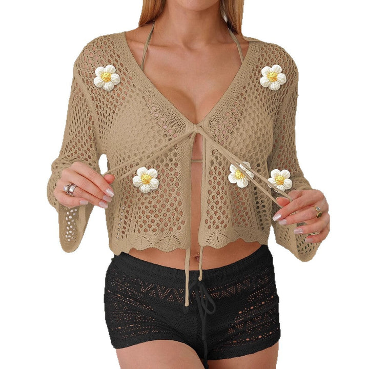 Dam lätt virkad jacka med floral detail