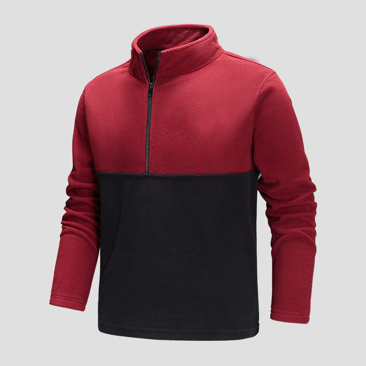 Herr Halv Dragkedja Fleece Pullover med Ståkrage, Colorblock Design &amp; Andningsbar Microfleece Quality