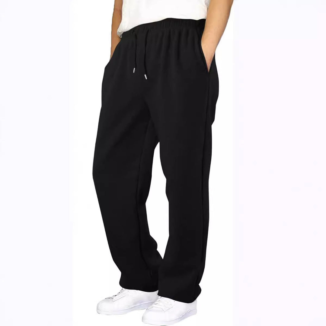 Herr Nan Avslappnad-Passform Mjukisbyxor med Straight Leg Fleece Foder och Elastic Dragsko Waistband