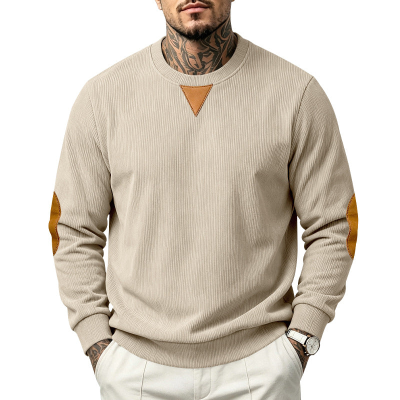 Herr Crew Neck College-Tröja med Fin Rib Structure och Elbow Lappar