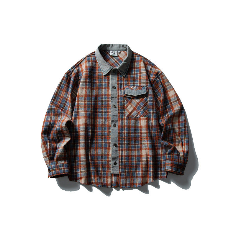 Herr Relaxed-Fit Rutmönster Flanell skjortjacka med Cord Trim