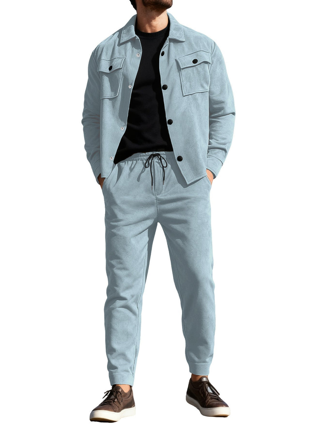 Herr Nan Utilitarian Sweat Training Set med Overshirt, Bröst Flaps, och Tapered Jogger Byxor