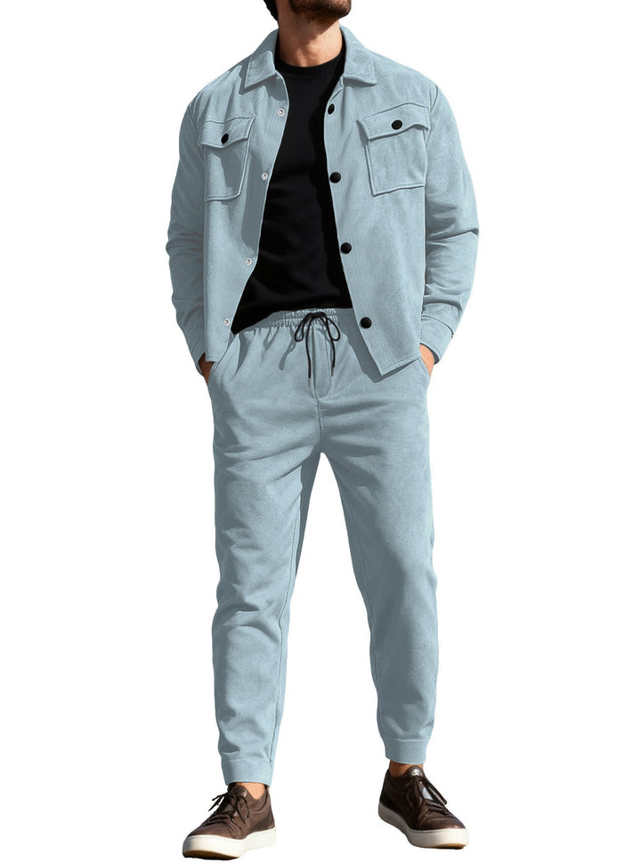 Herr Nan Utilitarian Sweat Training Set med Overshirt, Bröst Flaps, och Tapered Jogger Byxor