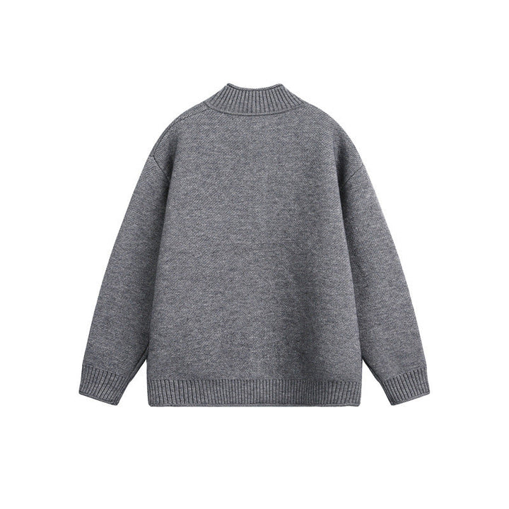 Unisex Stickad Dragkedja Jacka med Hög Ribbad Krage och Oversized Skärning