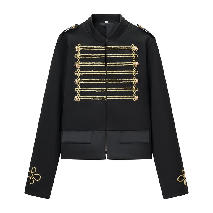 Dam Kort Parade Jacka i Uniform Stil med Decorative Cords och Lockfickor
