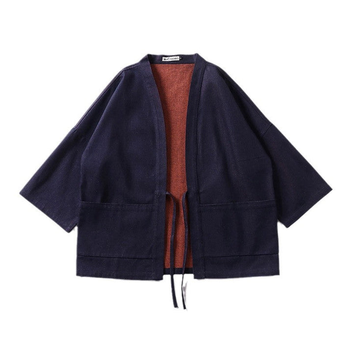Unisex lätt denim Kimono jacka med kontrast foder och knytband