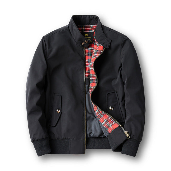 Herr Short-Cut Harrington Jacka med Stående Krage, Elastisk Muddar och Checkered Inre Foder