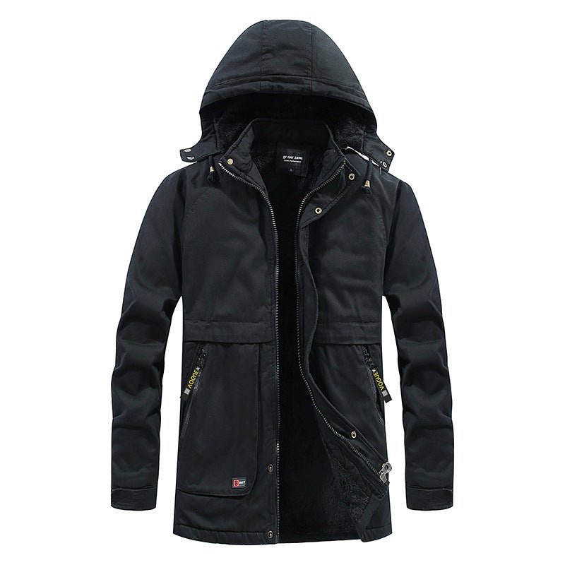 Herr Stad Parka i Canvas Look med Warming Teddy Fleecefoder och Huva