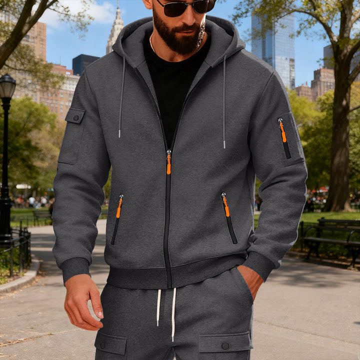 Herr Jacka med Huva med Water-Repellent Dragkedjor och Multifunctional Fickor
