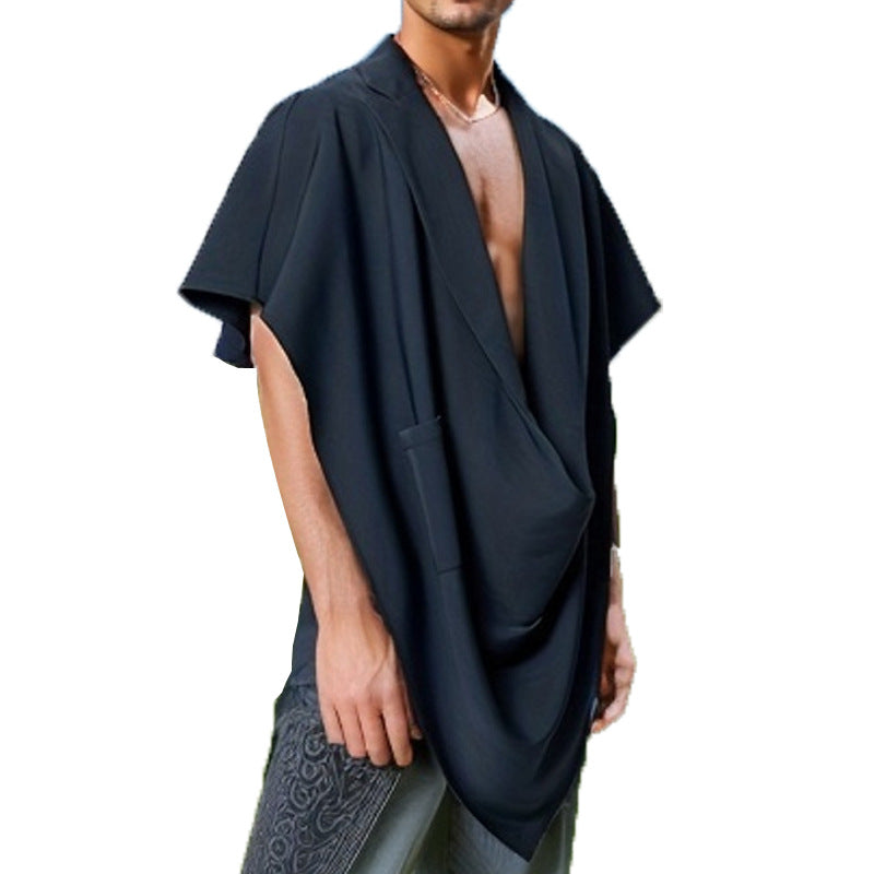 Dam Cape blazer med sjalkrage, öppen front, patch pocket, och pointed fåll