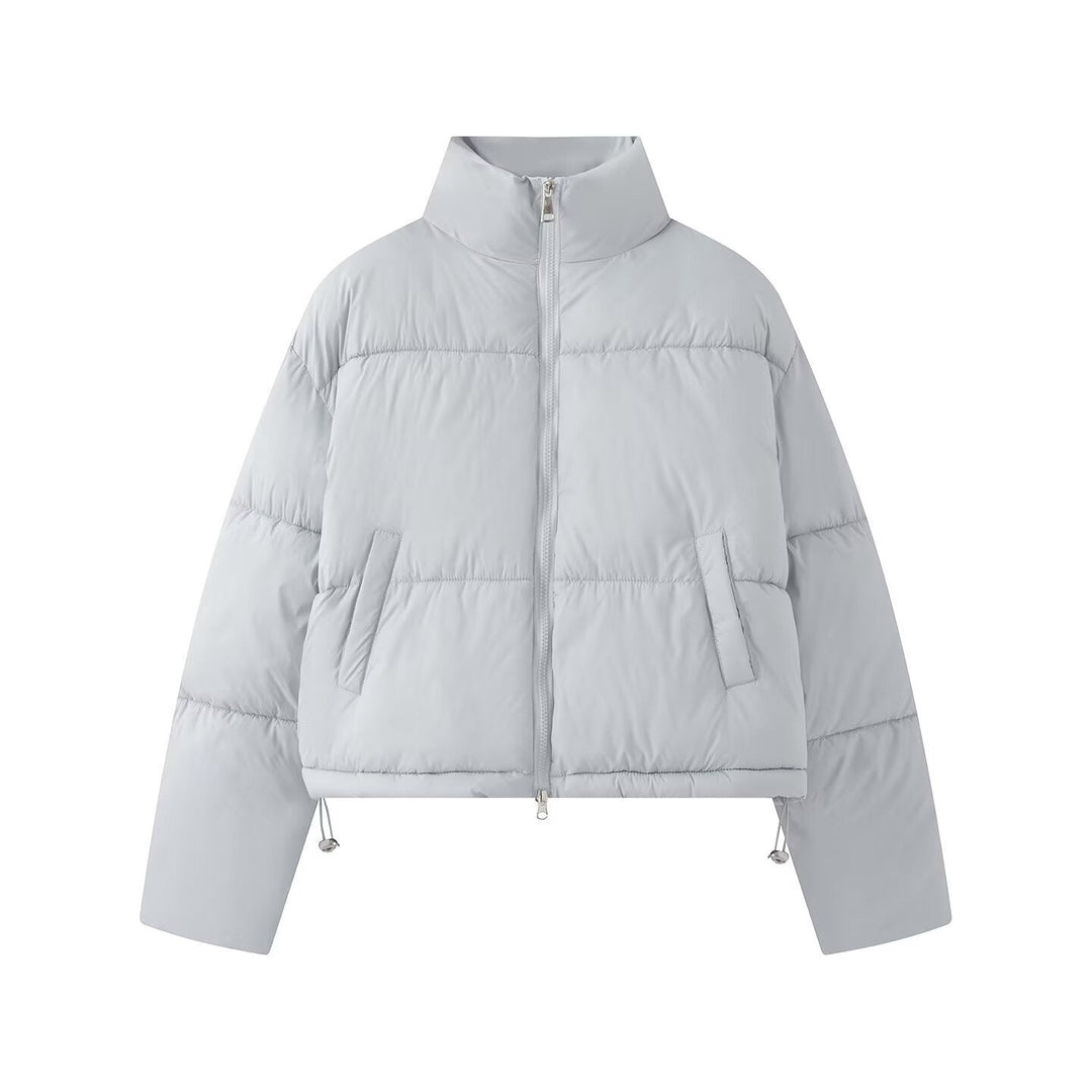 Dam Kort Oversized Pufferjacka med Hög Ståkrage och Tvåvägsdragkedja