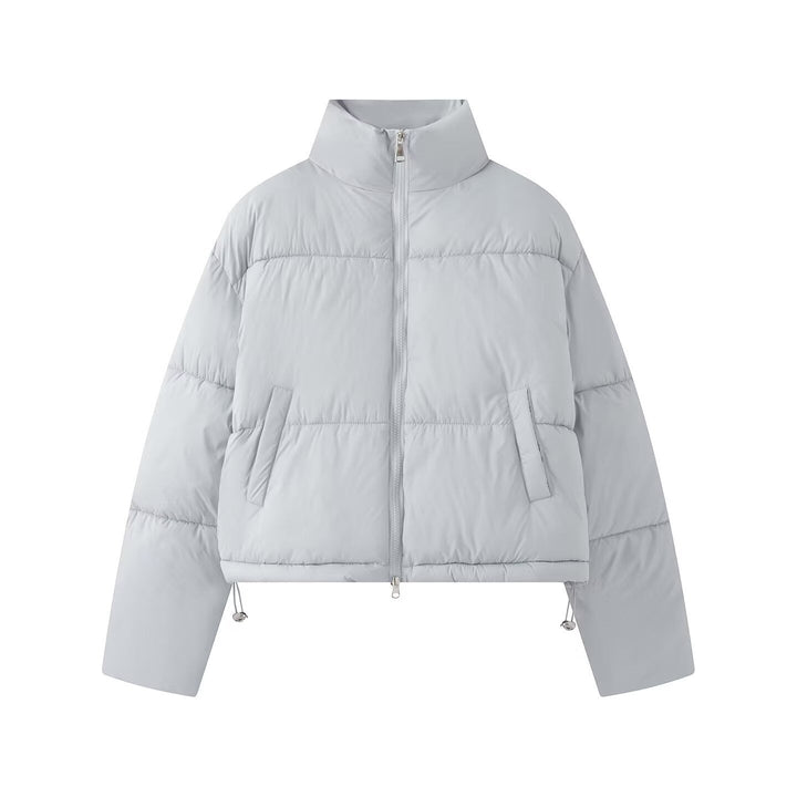 Dam Kort Oversized Pufferjacka med Hög Ståkrage och Tvåvägsdragkedja