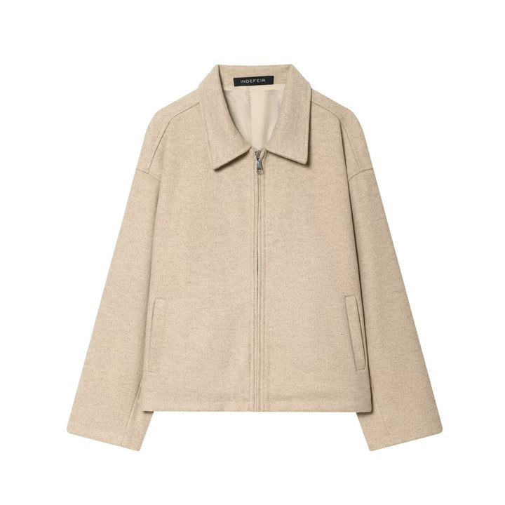 Dam Oversize Ull Blend Boxig Jacka med Full Dragkedja och Side Fickor