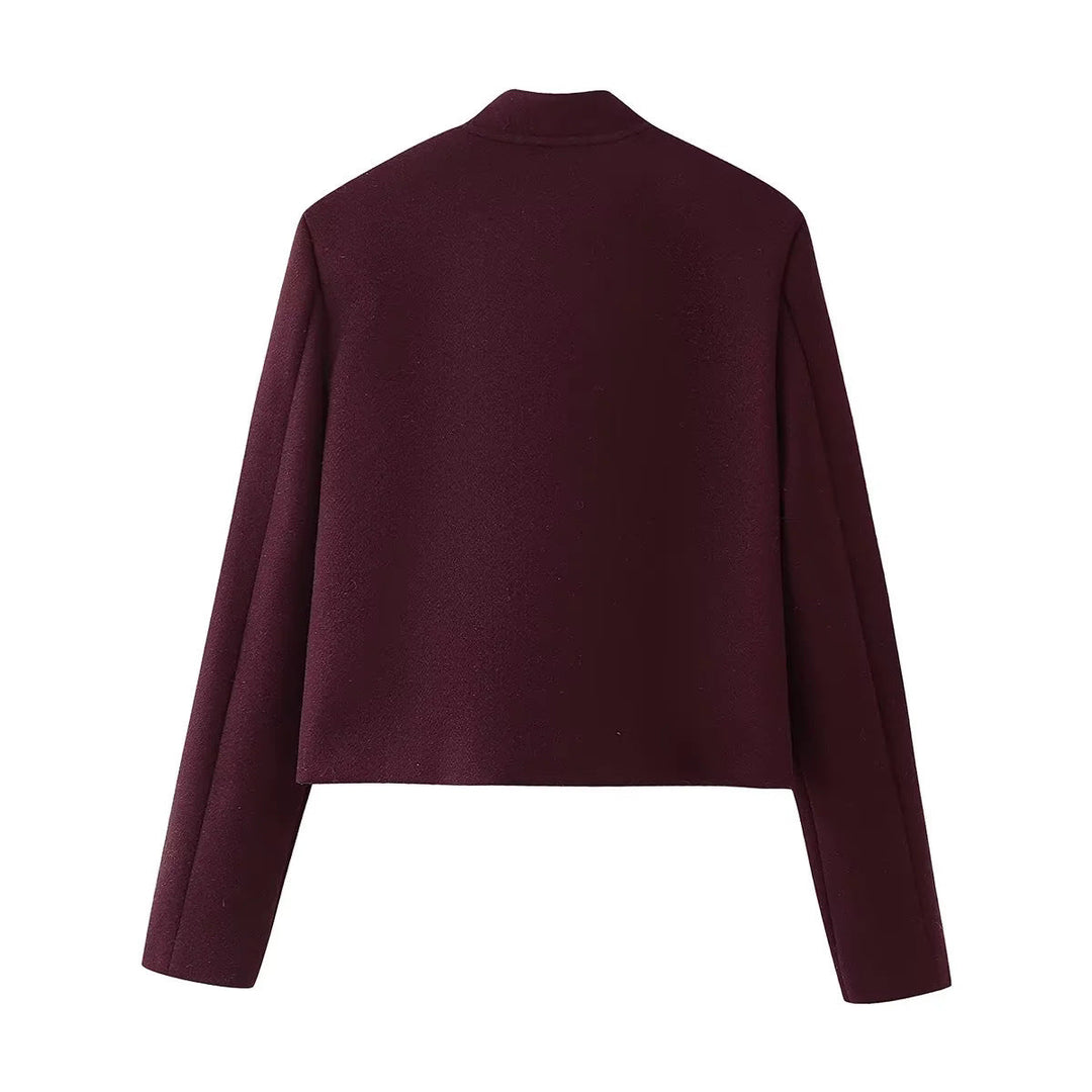 Dam cropped military jacka med ståkrage, epaulettes och applied flap fickor