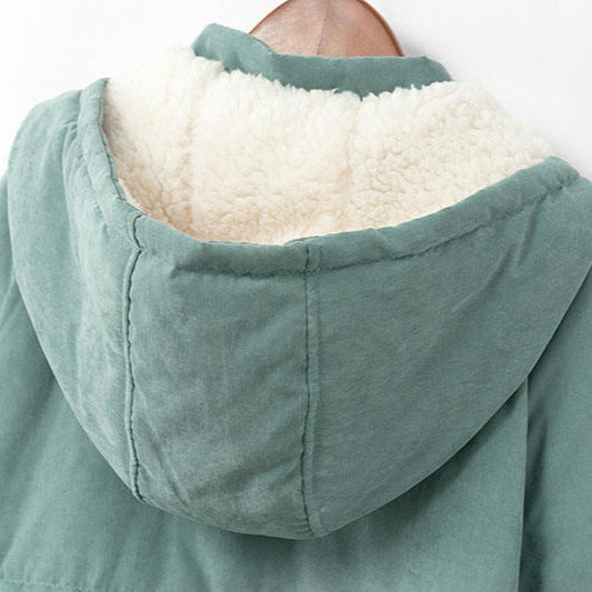 Dam vadderad vinter parka med teddy foder, huva och concealed dragkedja placket