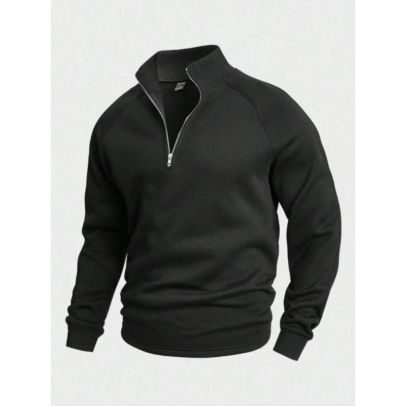 Herr Fleece Halv Dragkedja Pullover med Ståkrage och Raglanärmar