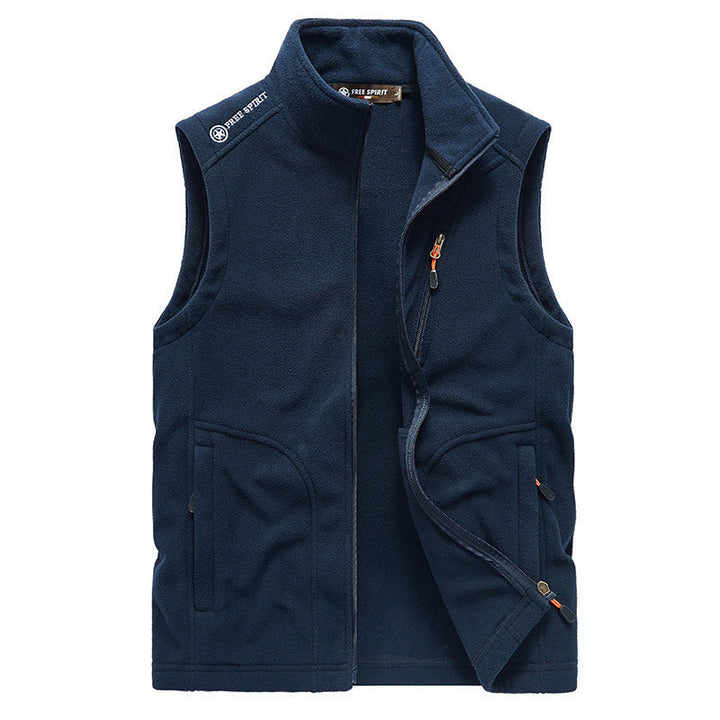 Herr Fleece Väst med Stående Krage, Zip Fickor och Vindskyddande Fram