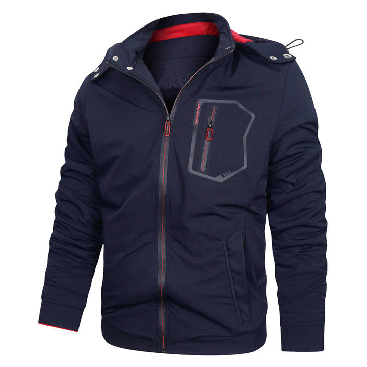Herr Softshell Utilityjacka med Avtagbar Huva, Vindskyddande Membrane, och Zippered Bröstficka
