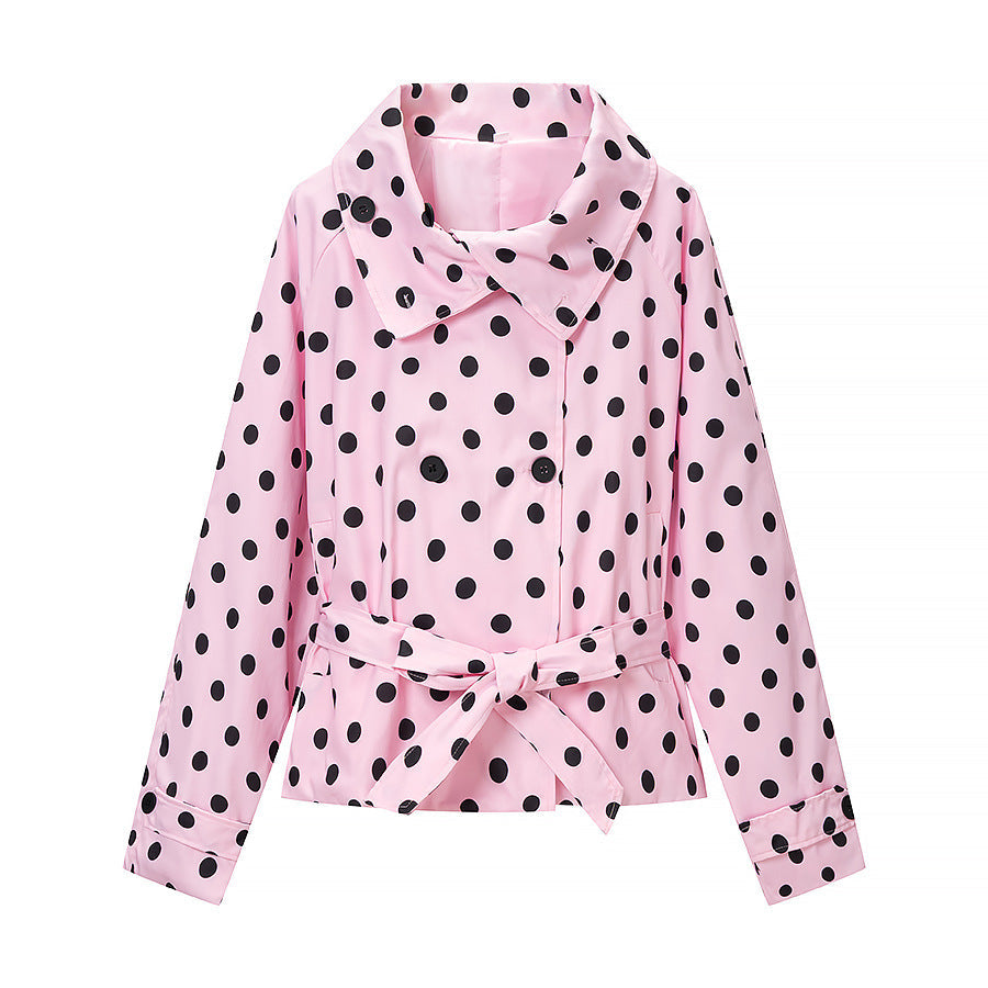Dam Polka Dot trenchcoat stil med knytband och Balloon ärmar