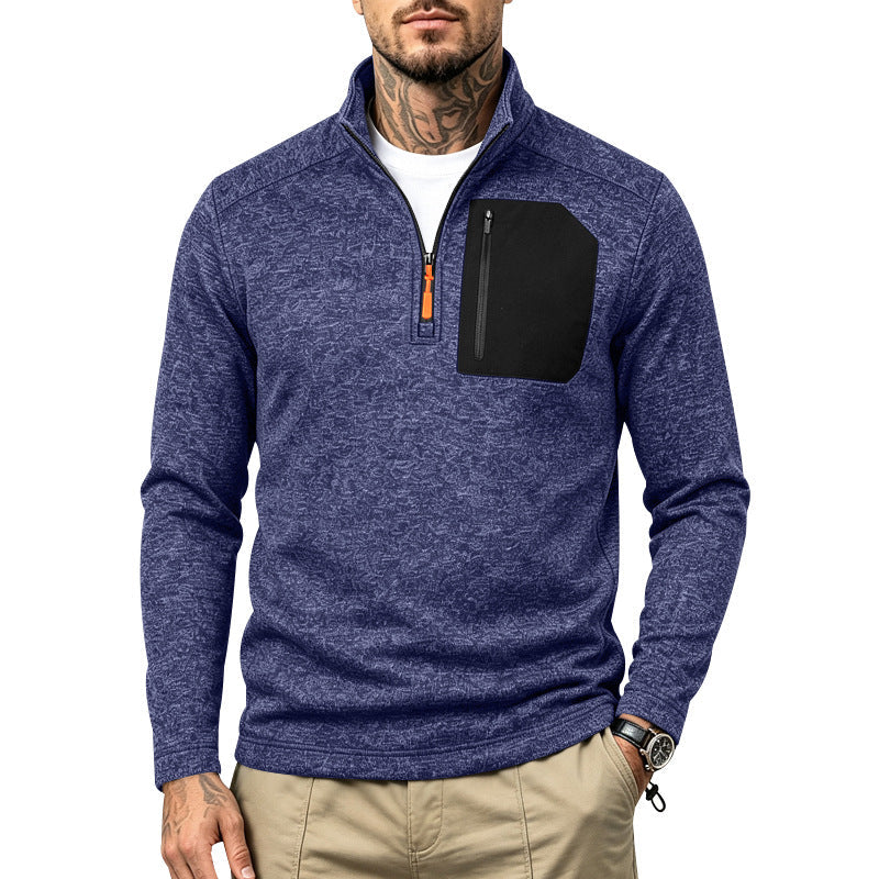 Herr Textured Kvartsdragkedja Tröja med Halv Dragkedja och Bröst Dragkedja Ficka