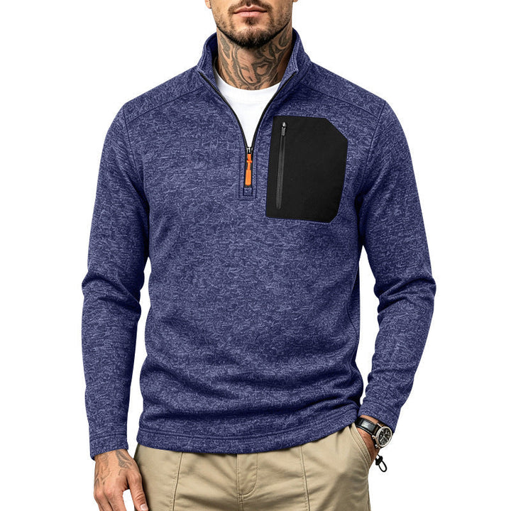 Herr Textured Kvartsdragkedja Tröja med Halv Dragkedja och Bröst Dragkedja Ficka
