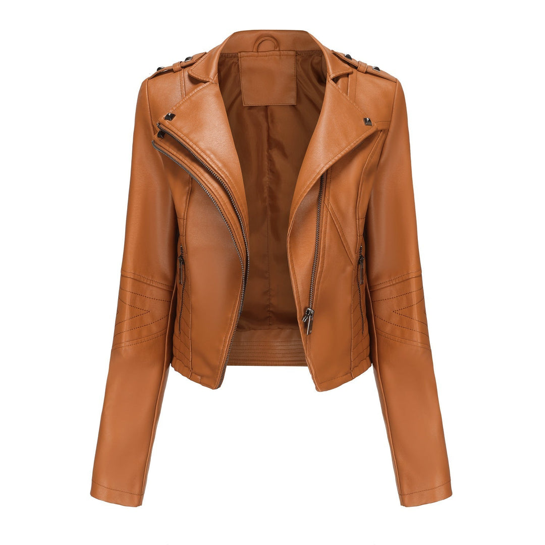 Dam Stilren Biker Jacka med Asymmetrical Dragkedja och Detail Sömmar