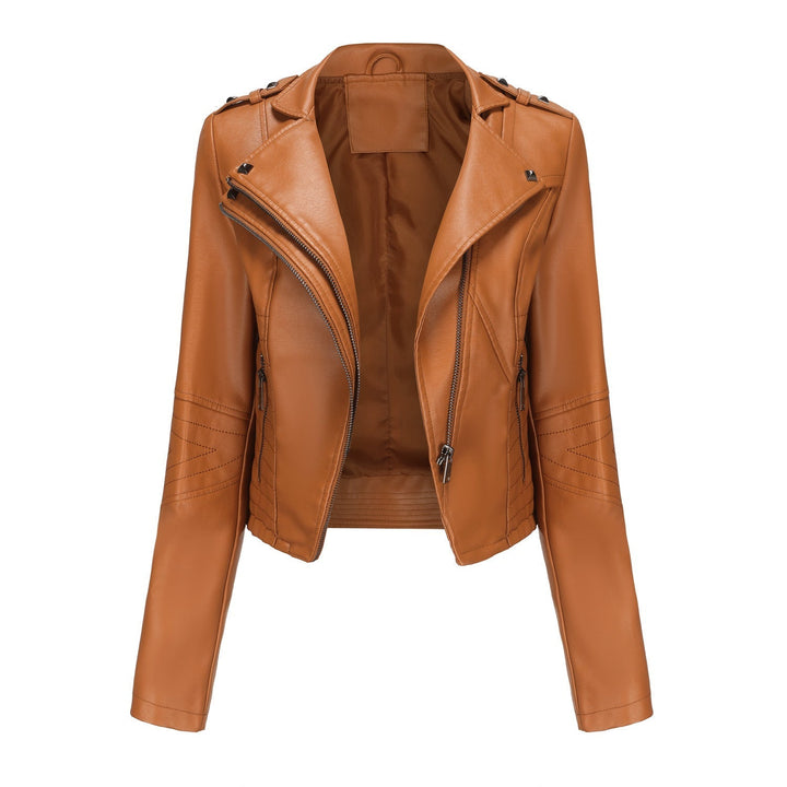 Dam Stilren Biker Jacka med Asymmetrical Dragkedja och Detail Sömmar