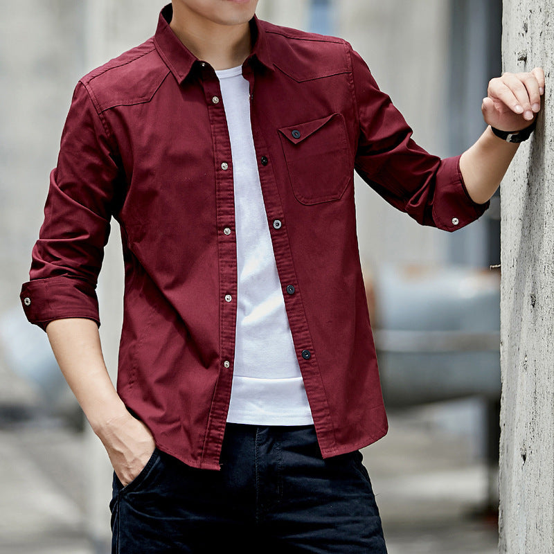 Herr Bomull Överskjorta i Worker Stil med Bröst Lock Ficka och Skjorta Krage
