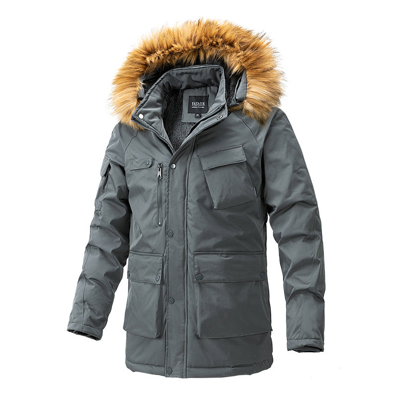 Herr Canvas Parkas med Sherpa Foder, Extended Skärning och Funktion Arm Ficka