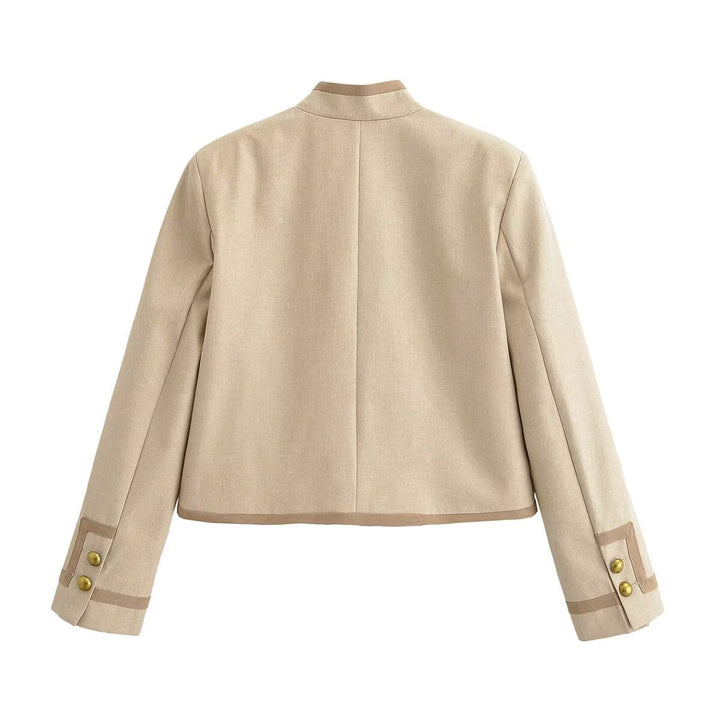 Dam Kort Jacka med Mandarinkrage och Decorative Toggle Stängningar