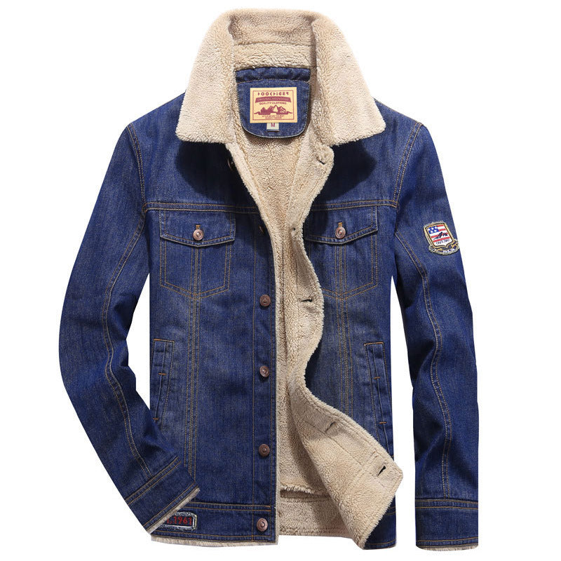 Herr isolerad Sherpa denimjacka med teddyfoder och patch bröstfickor
