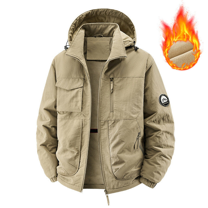 Herr Insulated Utomhus Jacka med Fleecefoder och Multifunctional Utility Fickor
