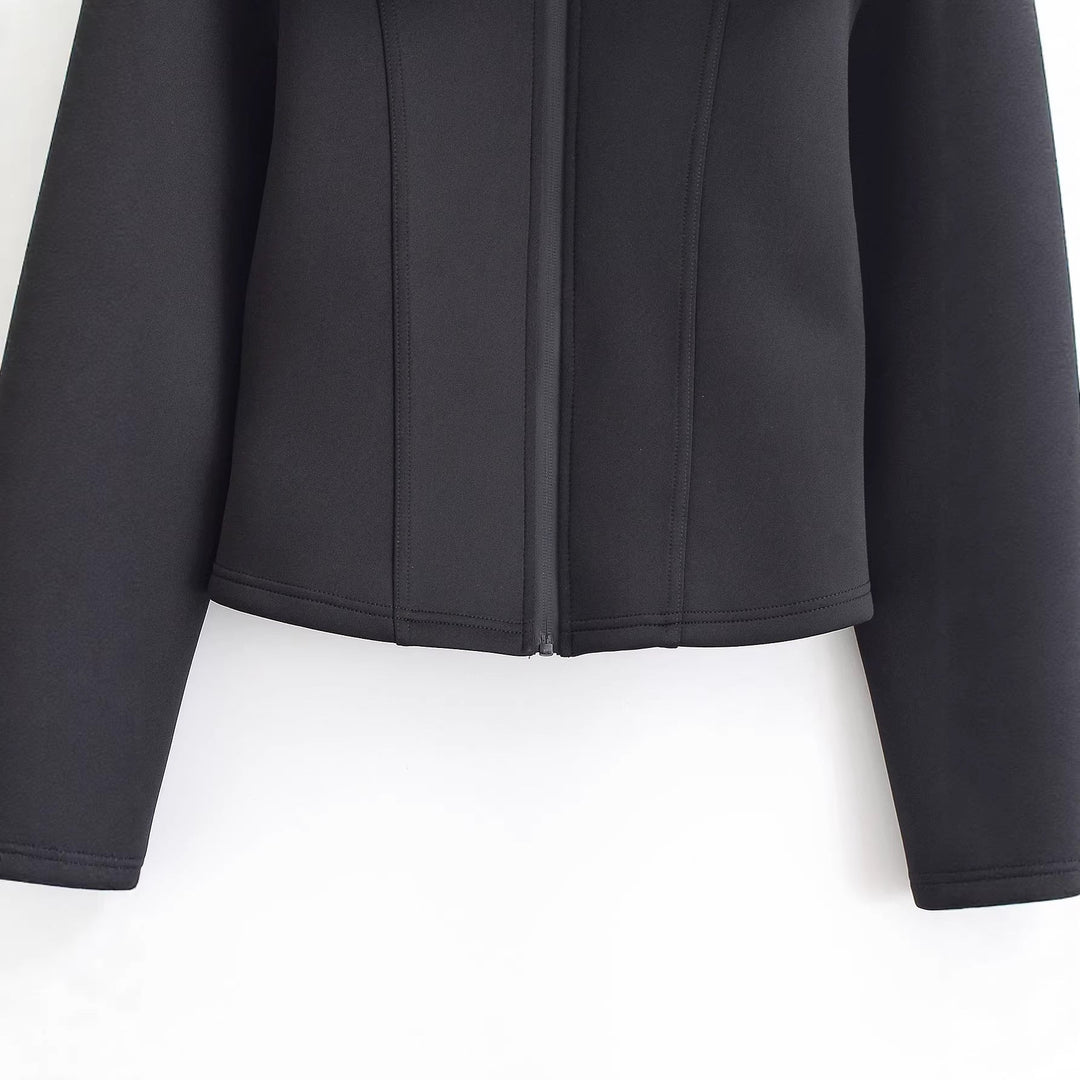 Dam 100+ Tailored Kort Neoprene Blazer Jacka med Oversize Krage