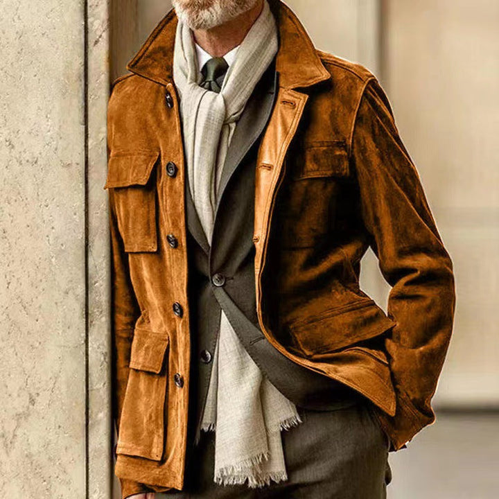 Herr skräddad fältjacka med Tie Belt, fickor med lock och Kent Krage
