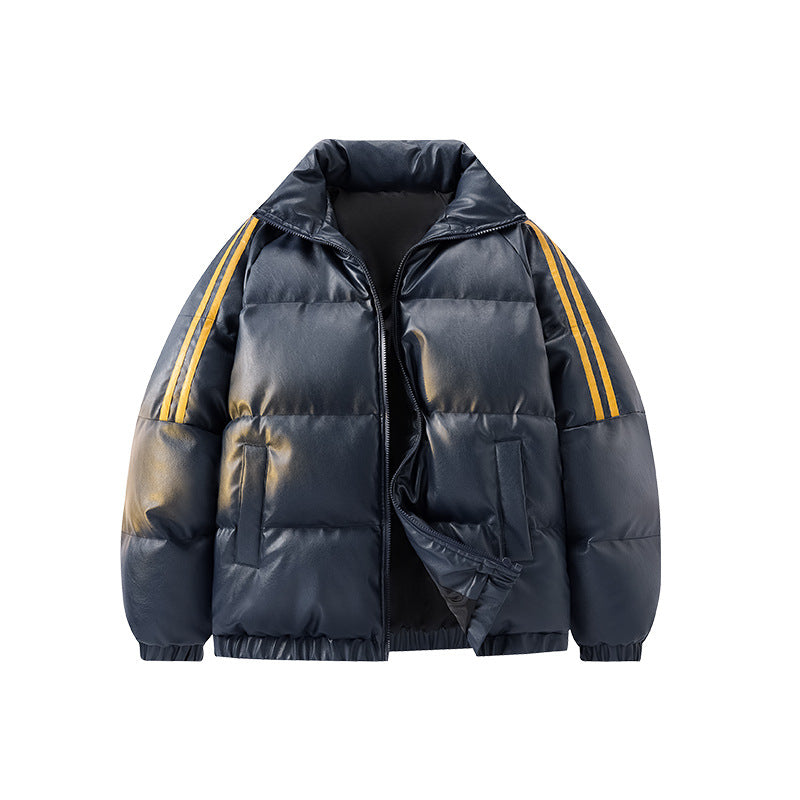 Herr Vadderad Quiltad Jacka i Oversize Sports Look med Kontrast Ränder på The Ärmar Drune