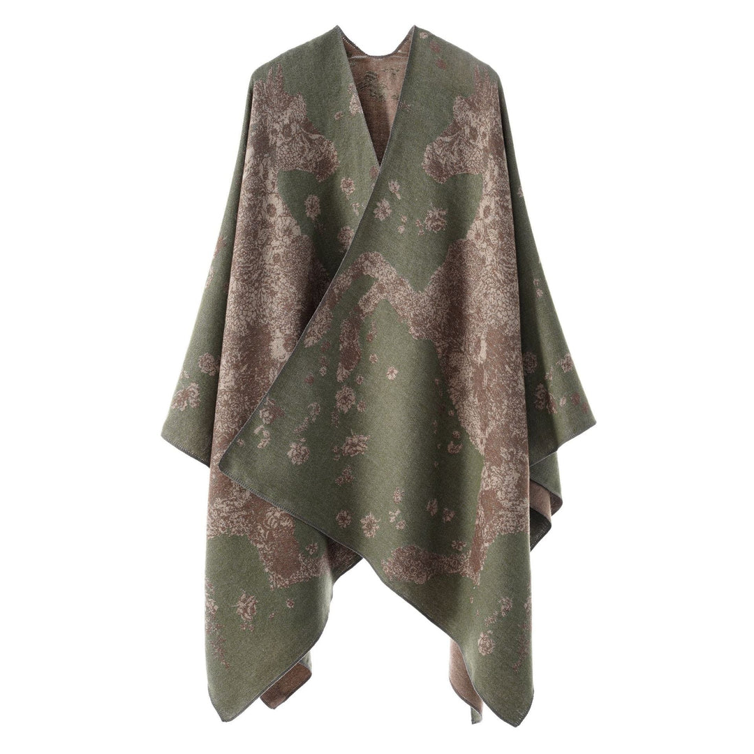 Dam oversized wrap poncho i kimono stil med fine jacquard tyg