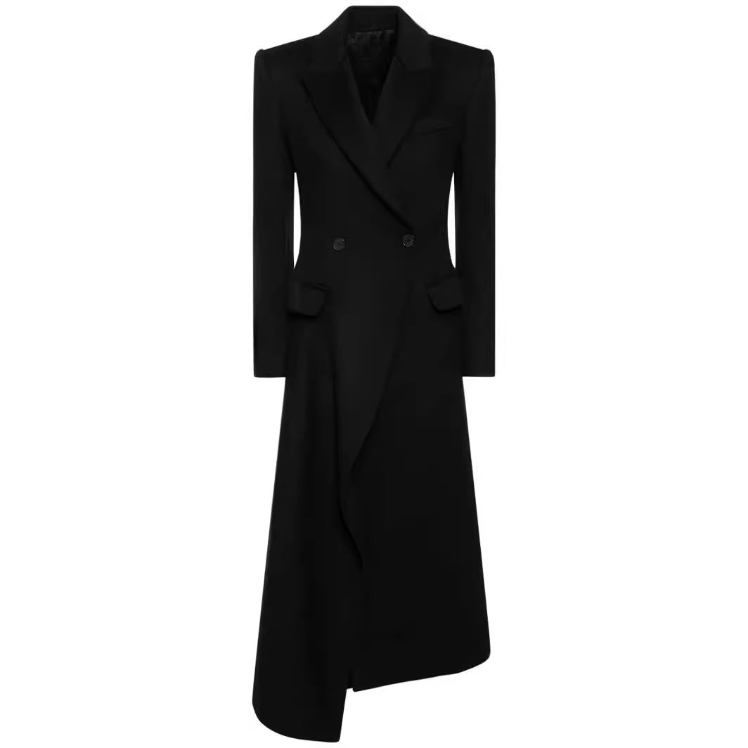 Dam Maxilength Asymmetrical Double-breasted blazer-kappa med Emphasized Shoulder
