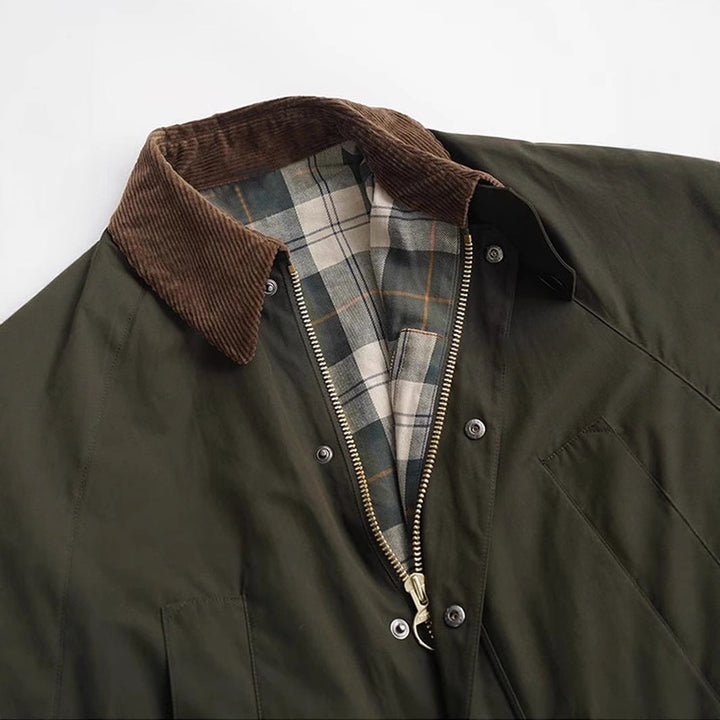 Dam vattenavvisande oversize field jacka med corduroy krage och flap fickor