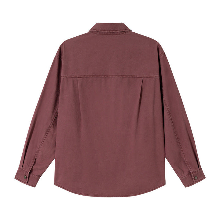 Dam Avslappnad Skjorta Jacka Gjord av Bomull Twill med Asymmetric Breast Ficka