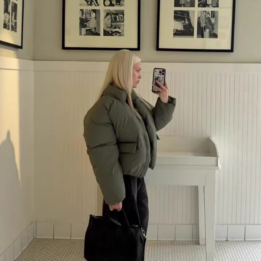 Dam Kort Boxig Funktionell Jacka med Huva, Vadderad Insulation och Diagonal Dragkedja Fickor