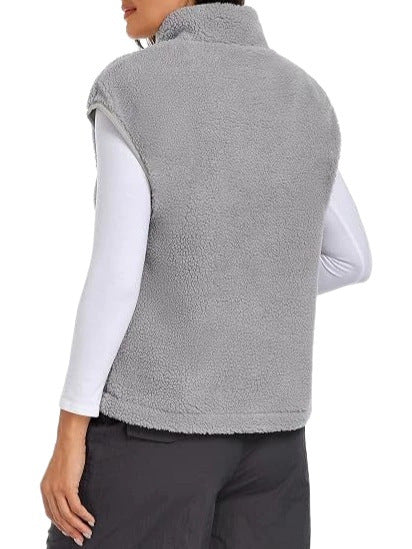 Dam Sleeveless Teddy Fleece Väst med Halv Dragkedja och Ståkrage