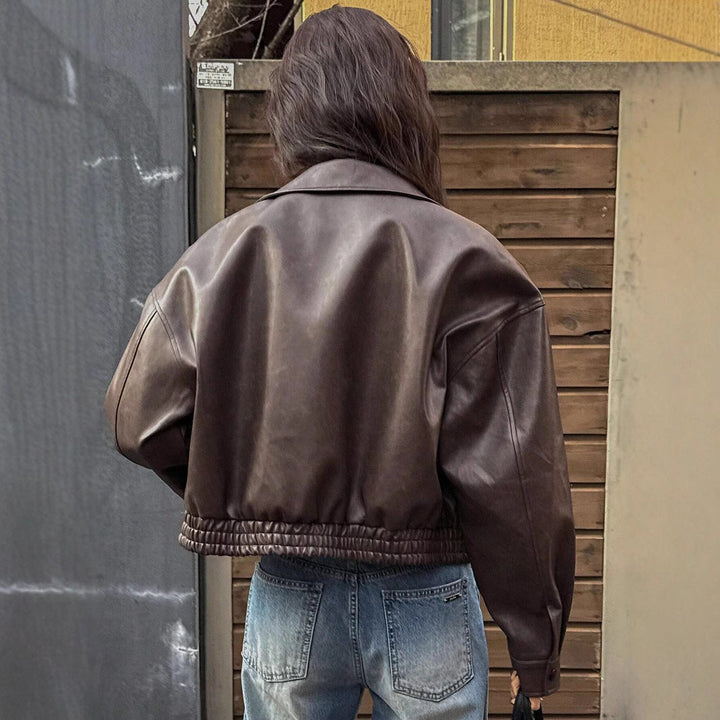 Dam Fashion konstläderjacka med avslappnad passform